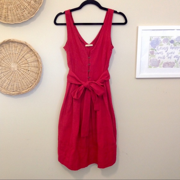 Alexandra Höjer Dresses & Skirts - South African Red Linen Dress with Clasp Front
